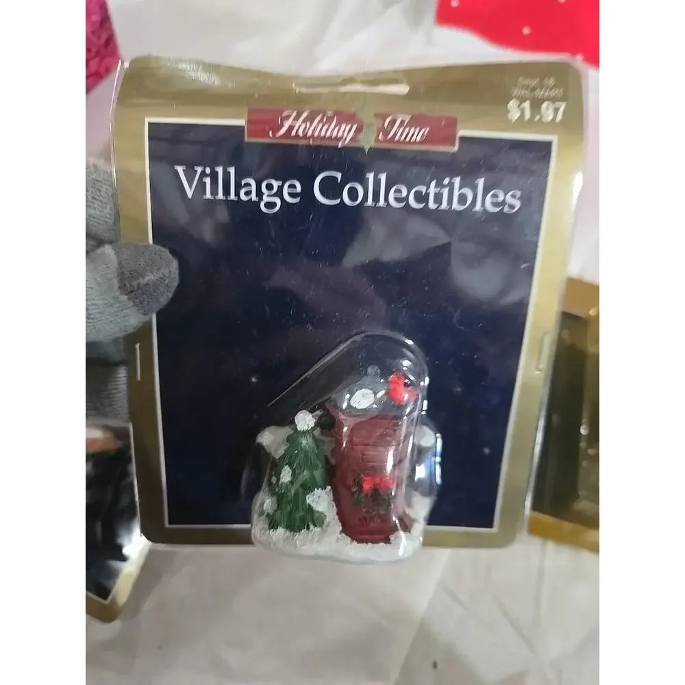 Vtg Holiday Time Christmas Village Accessory Mail Train Station Deer Smoke House